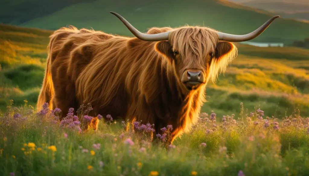 Highland cow in a picturesque Scottish landscape
